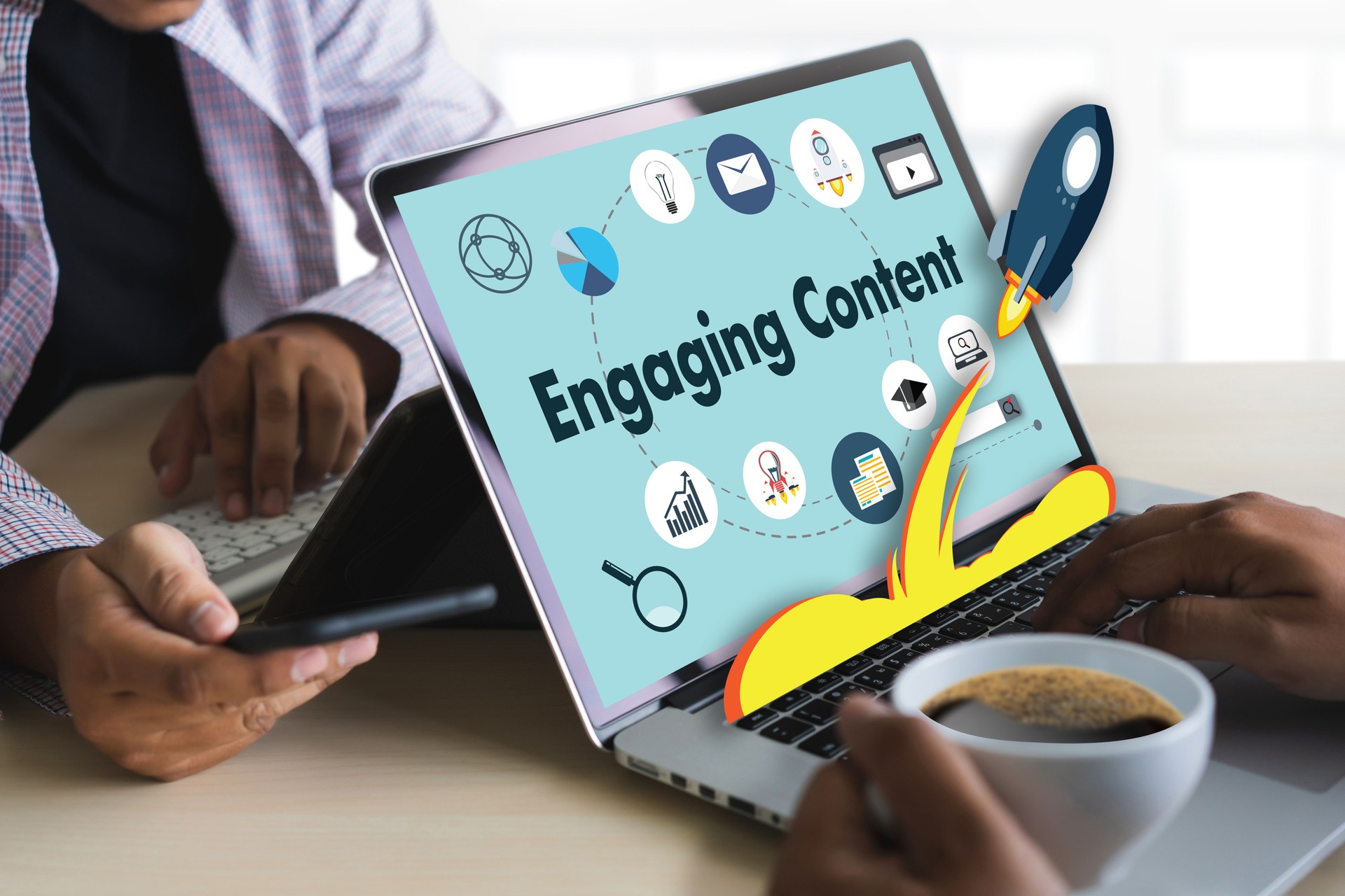 Engaging  CONTENT marketing Data Blogging Media Publication Information Vision Content Concept